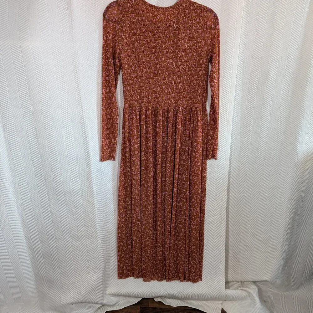 Free People Hello and Goodbye Midi Dress Floral Orange/Brown Est. Medium Boho - Picture 11 of 11